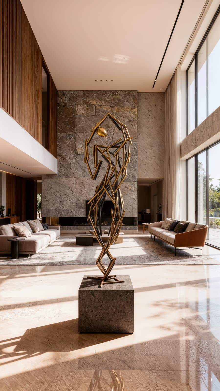 Bronze sculpture in a luxury lobby